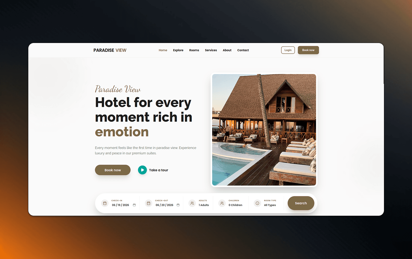 Hotel management application interface for room booking, reservations, customers, and hotel operations